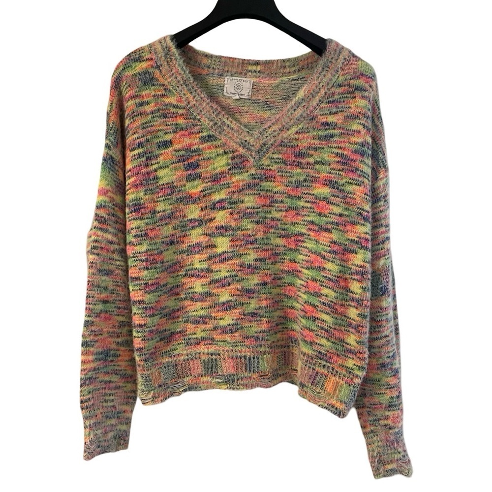 Absolutely Creative Worldwide Fuzzy Knitted Geometric Sweater Multi Color Large